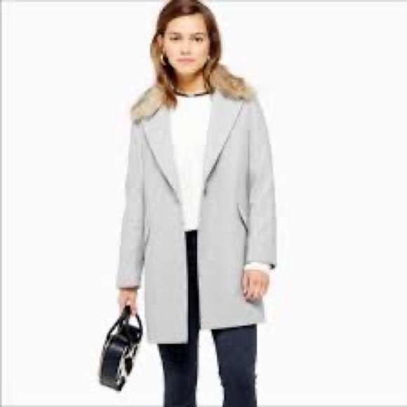 TOPSHOP Monica Light Gray Faux Fur Coat - Picture 8 of 9